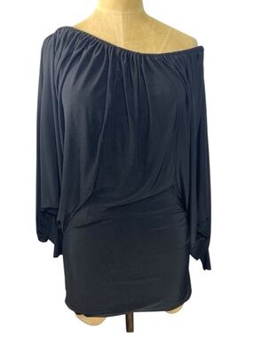 American One Mini Dress Elegant Black Off-Shoulder Med Y2K Club Dolman Bodycon